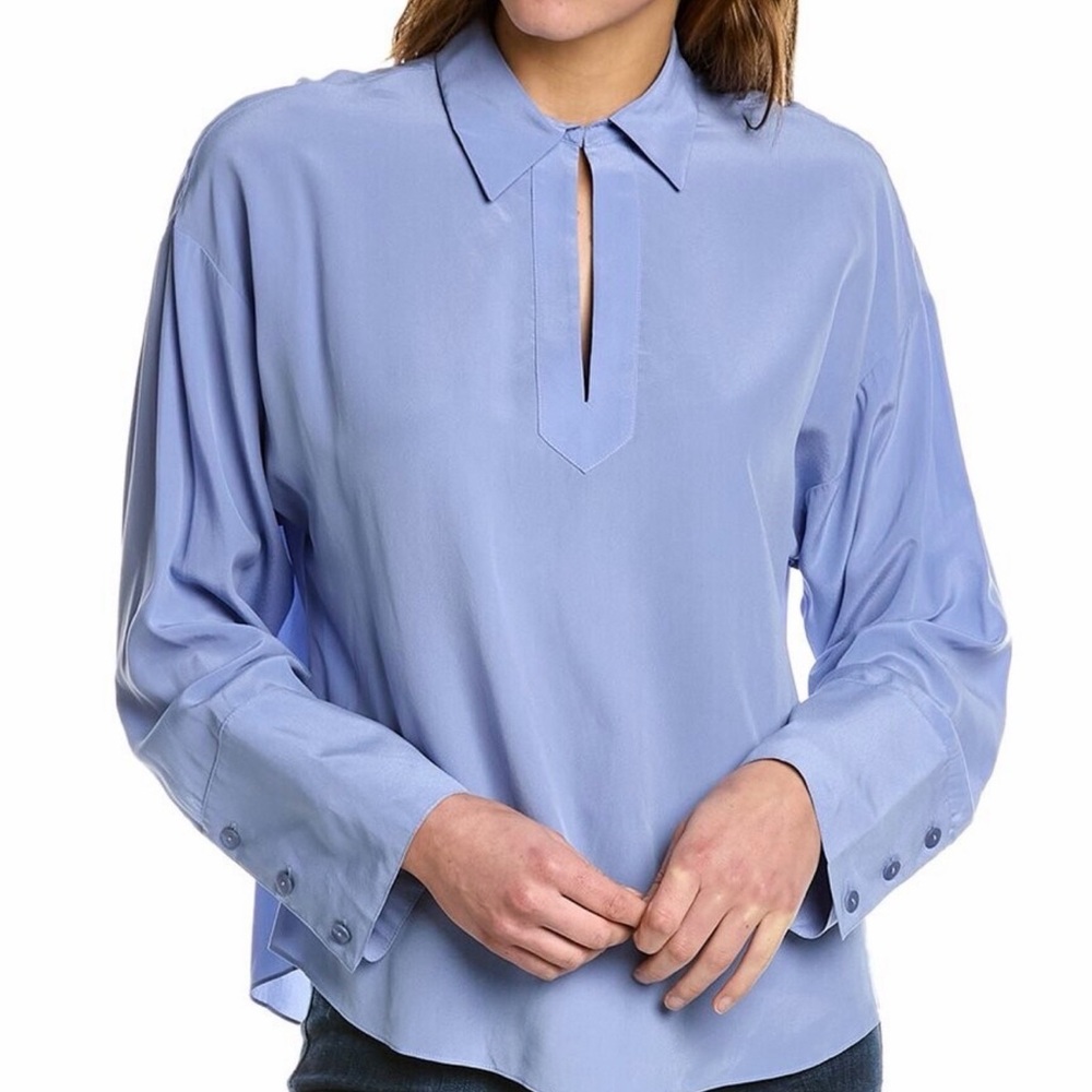 Rebecca Taylor Size Small Periwinkle Blue Essential 100% Silk Blouse Shirt Top